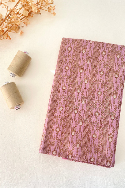 AMYRA Mauve Handloom Pure Katan Silk Gold Zari Brocade Banarasi Fabric